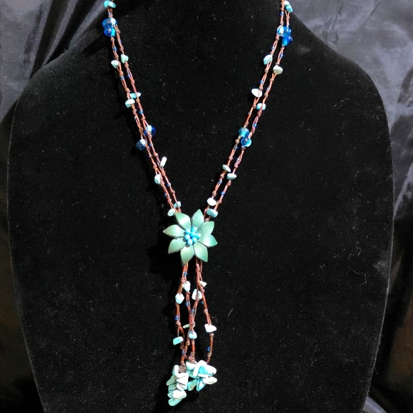 Genuine handmade turquoise and leather Adjustable necklace. - Picture 1 of 4